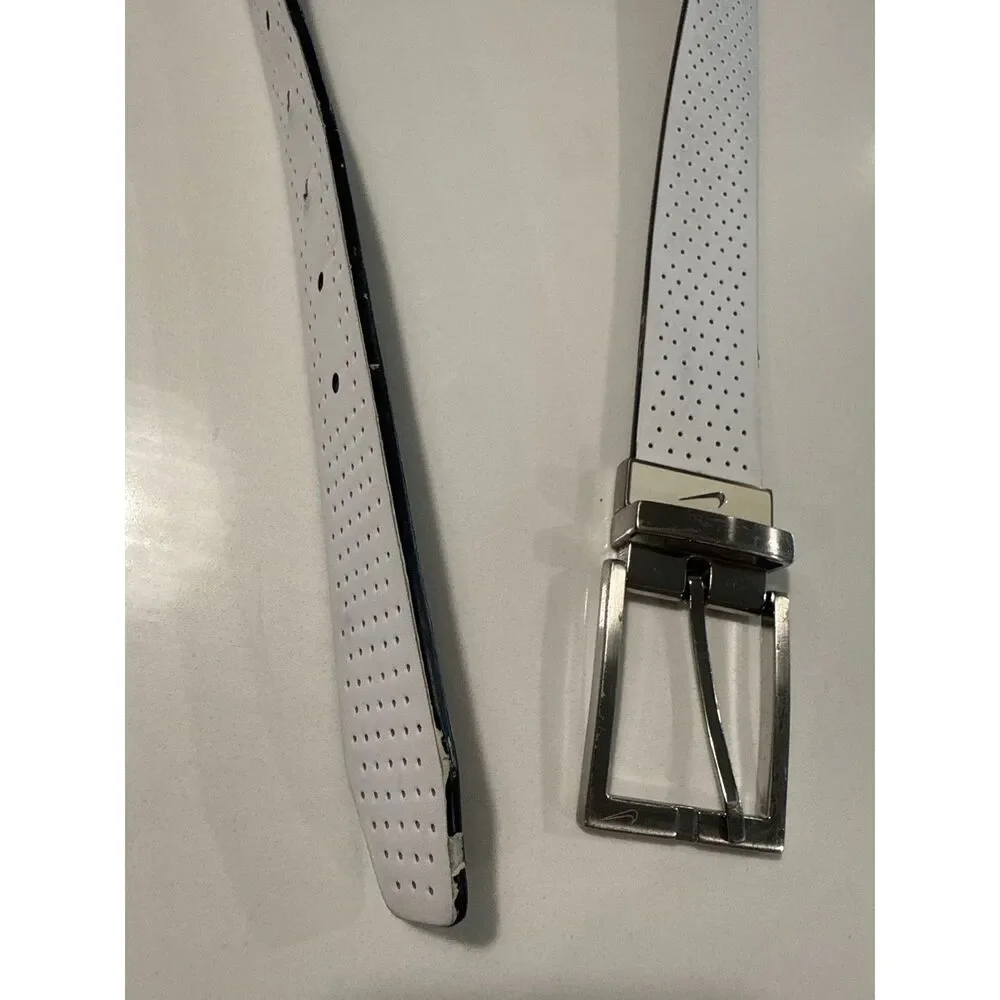 Nike Golf Belt White Black Perforated Swoosh Buckle Men's Size34